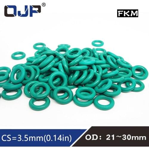 5PC/lot Rubber Ring Green FKM O ring Seal CS3.5mm OD21/22/23/24/25/26/27/28/29/30mm Rubber ORing sealing Oil Gasket Washer