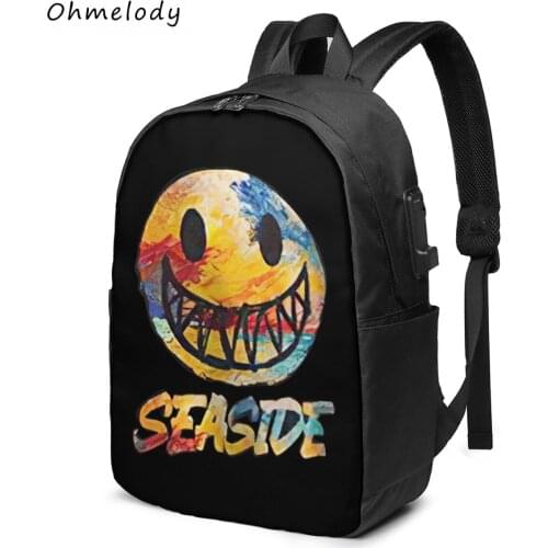 Seaside Smile Face School Backpacks for Middle School College Backpacks Laptop Bags Men Women Casual Daypacks 17in
