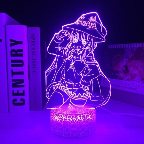 KonoSuba Anime White Base Megumin LED Night Light for Brithday Gift Bedroom Decor Light Manga Room 3D Table Lamp Acrylic