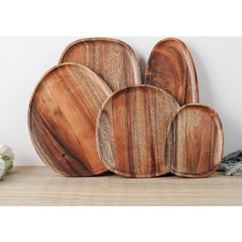 Japanese Natural Wood Plate Food Dessert Bread Serving Platter Fruit Breakfast Dishes Tray Sushi Salad Dinnerware Plate Stand