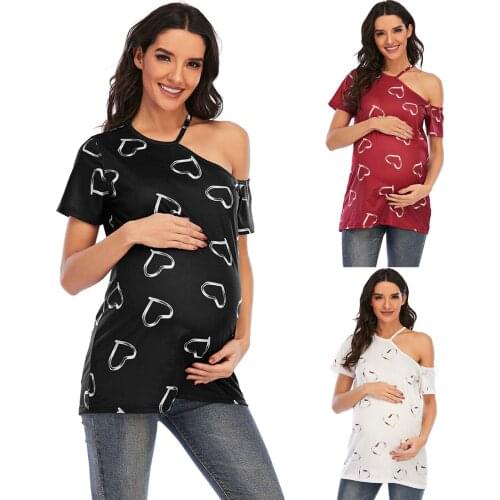 Maternity Tops For Pregnant Women Off-the-shoulder Printed Top Maternity T-shirt Plus Size Maternity Wear Zwangerschaps Kleding