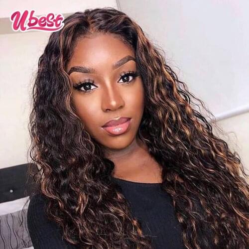 Ubest Highlights 1B Orange Colored Lace Frontal Wig Peruvian Kinky Curly Lace Front Wig 100% Human Hair Transpatient for Women