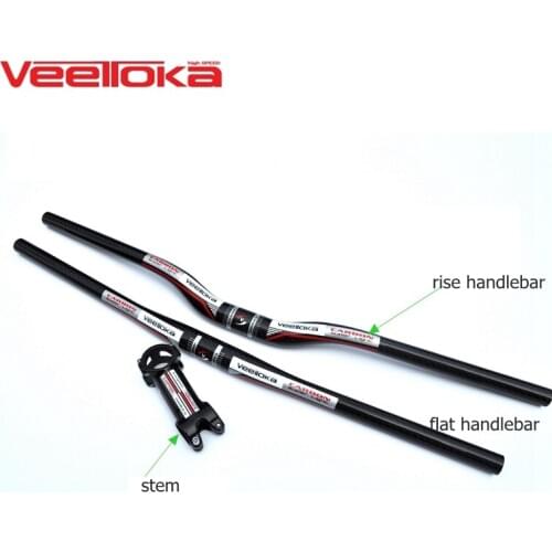 VEETOKA MTB road bicycle handlebars 3k gloss full carbon fibre handlebar set rise / flat handlebar + stem mountain bike parts