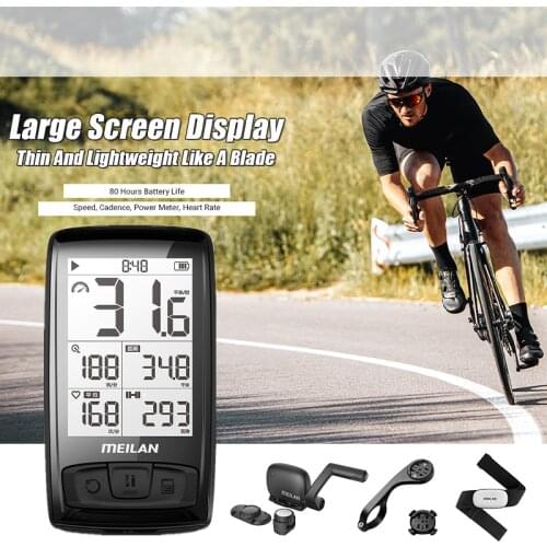 MEILAN M4 Large Screen Display Bicycle Computer Bluetooth BLE4.0/ANT+ Waterproof IPX5 Thin Lightweight Speedometer Odometer