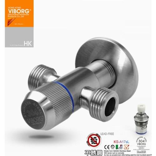 VIBORG Deluxe SUS304 Stainless Steel Casting Lead-free three way Angle Valve Angle Stop Valves, KS-A17sL
