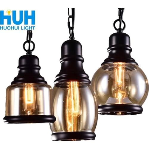 Vintage Loft Pendant Light Industrial Style Amber Glass Lamp Bar/Restaurant Retro Room Bar Bed Room 3 Style Pendant Light