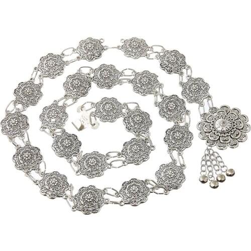 Vintage Gold silver Color Metal Belly Dance Belt Chain Alloy hollow out tassel bell Body Jewelry Carved Flower Dress Waist chain