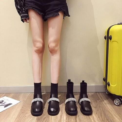 Womens Shoes Ankle Boots 2021 Summer New Style Crystal Flower Thick Heel Non-slip Fashion Mid-heel Elastic Boots