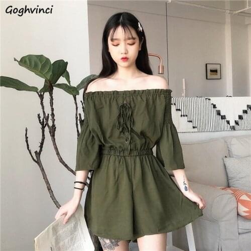 Women Rompers Solid Lace Up Off Shoulder Sexy Soft Korean Style Fashion Designer Loose All-match Popular Elegant Females Summer