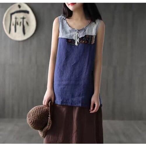 2017 Women Spring Summer patchwork Tanks Ladies Blended Sleeveless Tank Tops Female National Style Vests