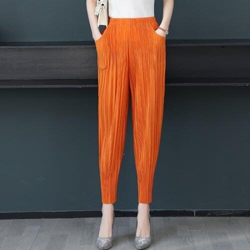 Women Harem Pants Loose Plus Size Miyak Pleated High Waist Casual Carrot Trousers Ladies Solid Color Pocket Joggers Clothes