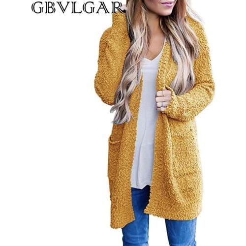 GBVLGAR New WomenOpen Stitch 2020 Autumn Winter Solid Double Pockets Female Cardigans Sweater Solid Color Loose Long Outerwear