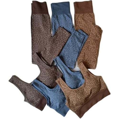 New Sexy Leopard Yoga Set Women Sport Suit Workout Clothes High Waist Seamless Leggings+Fitness Bra Sportswear Gym Tracksuit