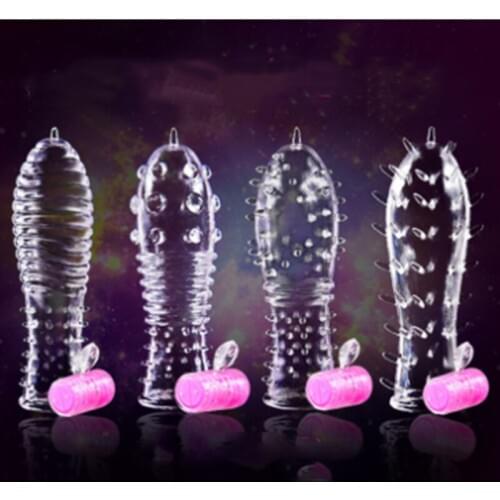 1PC Silica Gel L Spike Dotted Ribbed Condom Reusable G Point Stimulation Penis Delay Ejaculation Particle G Point Men Sex Toy