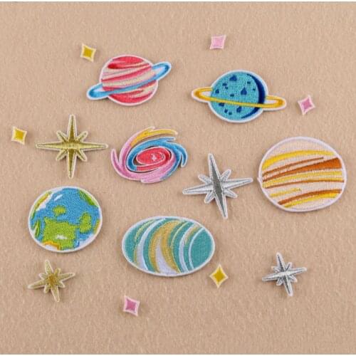 2017 New arrival 10-30 pcs planet star embroidered patch iron on Motif Appliques DK Fabric cloth embroidery diy accessory repair