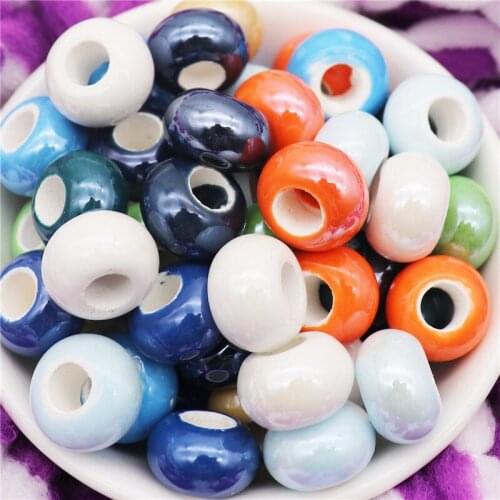 10Pcs 15*8mm Large Hole Round Ceremic Beads Fit Pandora Bracelet Chain Bangle European Women DIY Charms for Jewelry Making Lot