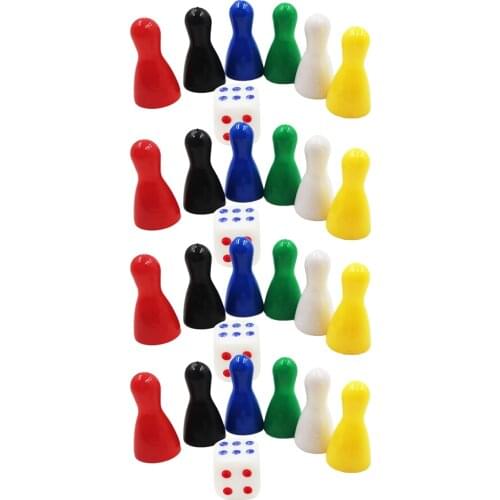 24Pcs Plastic Chessman Pawns Pieces Board Games, Human Figures Chess Game Pieces, Tabletop Markers Components(Include 4 Dice)