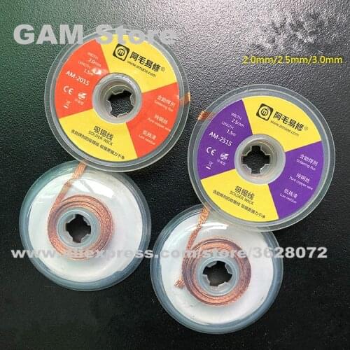 Amaoe Wick Desoldering Wire Dispenser Suction Tin Wire For Precision PCB RMA Tin Remove Soldering AM-1515/2015/2515 100% Copper