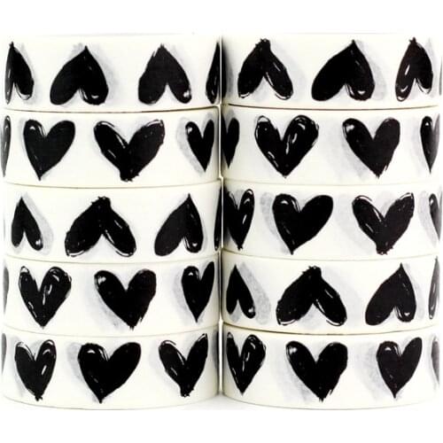 10pcs/lot Decorative Black and White Hearts Washi Tape DIY Decor Scrapbooking Planner Adhesive Masking Tape Kawaii Stationery