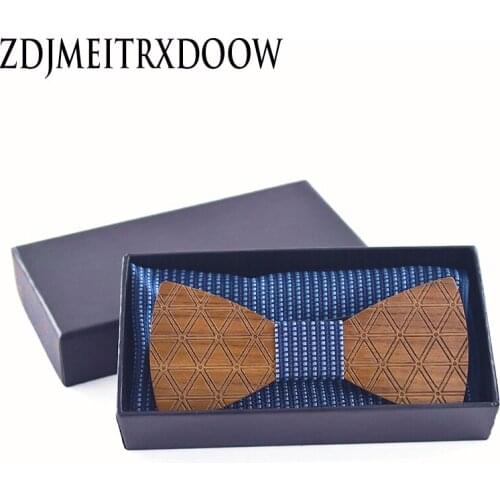 Wooden Bow tie Necktie Gravata Handkerchief Sets Paisley Floral Wedding Tie Set for Men Hanky Set cadeau homme krawatten Herren