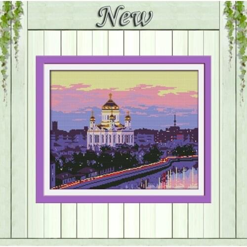 The courtyard building Europe night Scenery,Counted print on canvas DMC 14CT 11CT DIY Cross Stitch Needlework kit Embroidery Set