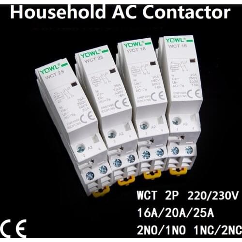 Contactor 1-25 2P 16A 20A 25A 220V/230V 50/60HZ Din Rail Contactor ac Modular contactor 2NO 1NO1NC 2NC Home contact module CT