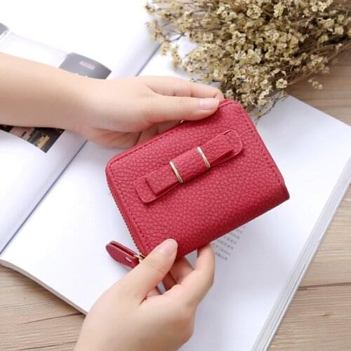 Women Short Bow Decoration Zipper Wallets Female Cute Solid Color Coin Purses Ladies Hot Sale Mini Card Holder Clutch Bag