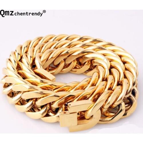 Hip Hop Mens Titanium Stainless Steel Exaggerated Cuban Cubra Gold Chain Necklace Rapper Chunky Top quality Fashion Boys Jewelry