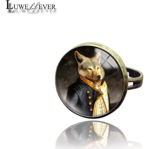 New 3302 Cool Animal Fashion Adjustable Bronze Ring 30mm Round Glass Rings Charm Jewelry For Unisex Teenagers Gift
