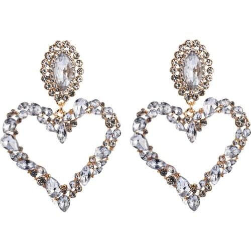 Fashion Heart Pendant Rarrings Shiny Color Crystal Rhineston for Women New Design Jewelry Statement Accessories Drop Earrings