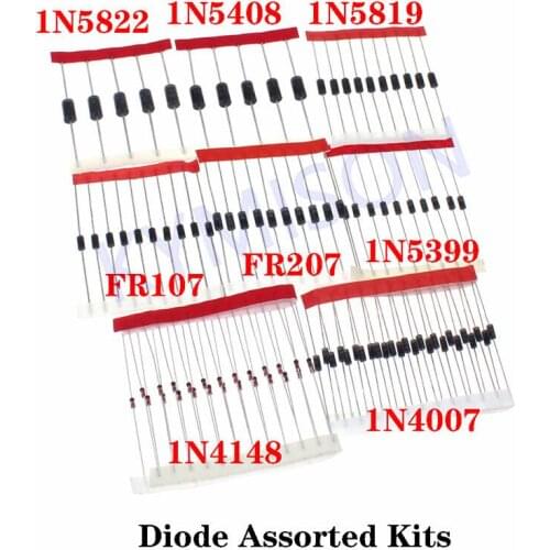 Fast Switching Schottky Diode kit set 1N4148 1N4007 1N5819 1N5399 1N5408 1N5822 FR107 FR207,8values=100pcs,Electronic Components