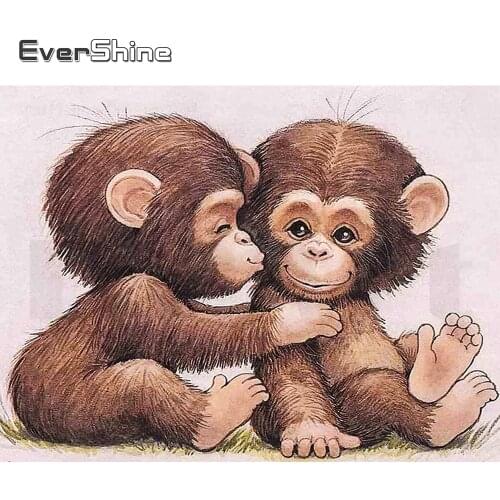 EverShine 5D Diamond Painting Set Animal Diamond Embroidery Monkey Picture Rhinestones Needlework Cross Stitch Home Decor