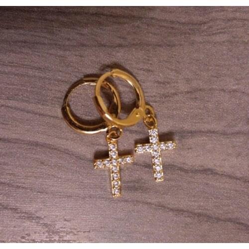 New Arrival Vintage cz diamond Crystal Cross Drop Earrings for Women Pink Baroque Bohemian lovely Earrings Jewelry Brincos gift