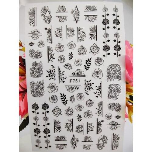 New Geometric Rose Line Flowers 3D Nail Stickers Art Self Adhesive Nails Decoraciones Foil Decals Designer Manicure Accessories