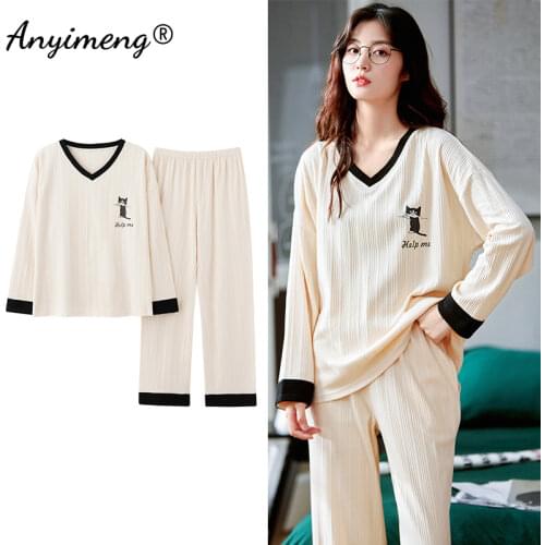 Chic Building Block Heart Printing Lady Pajamas Set Soft Cotton Pijamas for Women Fashion Korean Style Home Loungewear for Girls
