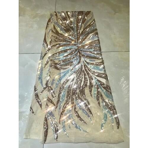 Selected high-grade gold glitter curve sequin embroidery, simple atmosphere glitter Nigerian style lace dress wedding party fabr