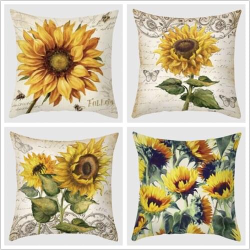 PeiYuan Sunflower Yellow Plant Flower Super Soft Peach Skin Pillowcase Sweet Decorative Home Cushion Cover Car Sofa Accessories