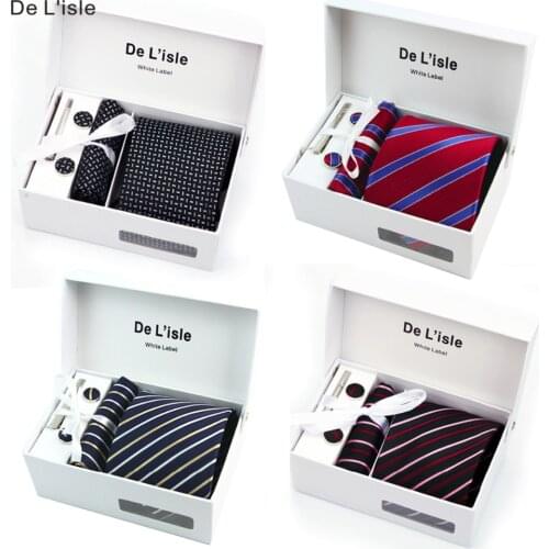Special Offer Premium Woven Jacquard Necktie Cufflinks Hanky Tie Clip Gift Set Men Present with Giftbox Handbag