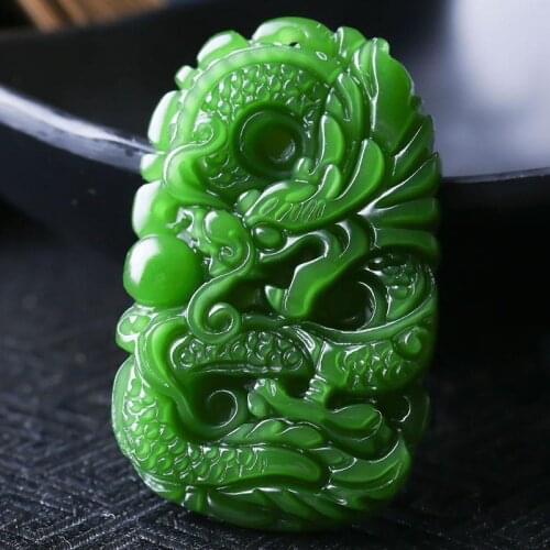 Natural Green Jade Dragon Pendant Men Women Fashion Charms Jewellery Genuine Jades Stone Hand-carved Amulet Gifts Accessories