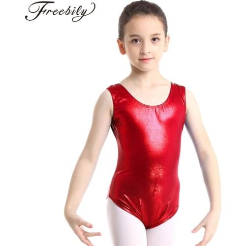 Teen Girls Sleeveless Professional Ballet Dance Leotard Shiny Metallic Gymnastics Leotard exercise Bodysuit Kids Dance Wear