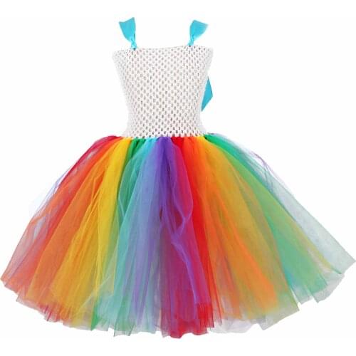 Girls Unicorn Fluffy Tutu Dress Handmade Rainbow Princess Tulle Dress Baby Unicorn Birthday Party Dress Kid Dancing Dress 1T-12T