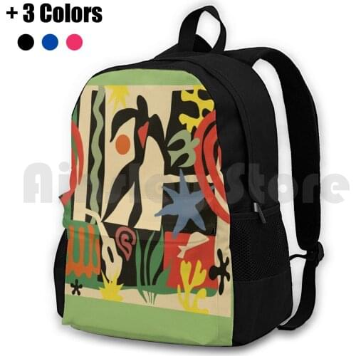 Inspired By Matisse ( Vintage ) Outdoor Hiking Backpack Riding Climbing Sports Bag Animal Man Sun Nature Fish Coral Sea Wave