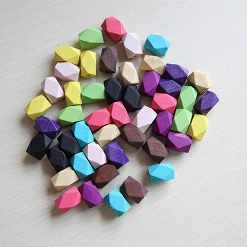 SANSHOOR Rainbown Color Wood 1.5cm*2.2cm DIY Geometric Octagonal Wooden Beads For Necklace For Woman Decoration 50pcs/lot