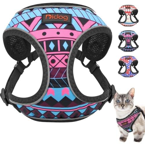 Mesh Dog Cat Harness Printed Cats Dog Harness Reflective French Bulldog Harnesses Adjustable For Small Medium Dogs Walking