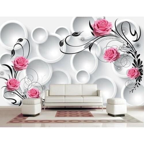 Custom modern wallpaper design,3D circle rose papel de parede,hotel restaurant living room sofa tv wall bedroom roses wallpaper
