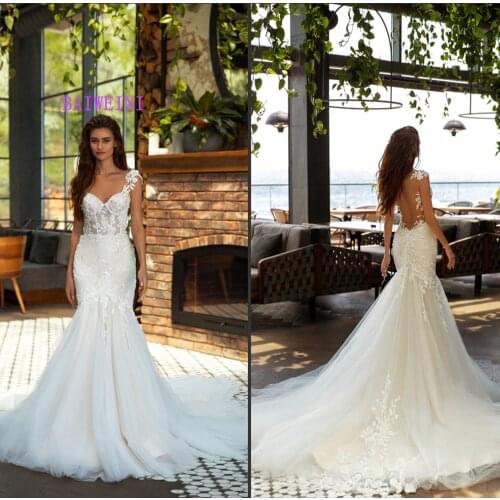 Robe de mariee New arrival Simlple Beading Wedding Dresses 2021 Mermaid Embroidery Appliques Wedding Gowns vestidos de noiva