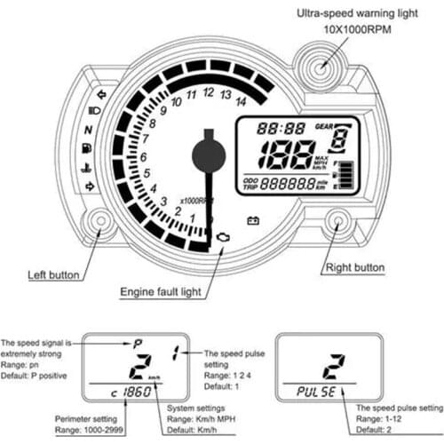 RX2N Tachometer Fuel Meter LCD Digital Motorcycle Odometer Speedometer Adjustable MAX 299KM/H 7 Colors Display