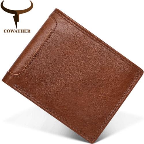 COWATHER 2019 High Quality Design wallet Genuine Cow Leather Men Wallets Fashion Coin Pocket Men Purse RFID Q2023 free shipping