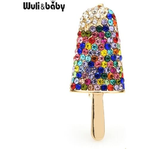Wuli&baby Sparkling Popsicle Ice-sucker Icecream Brooches Women 3-color Party Casual Brooch Pins Gifts