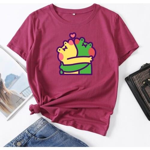 Cute Frogs Shirt Frog Love Woman T-Shirt Short Sleeve T-Shirts Summer Tops for Women Cotton Graphic Tee Female Shirt Clothes